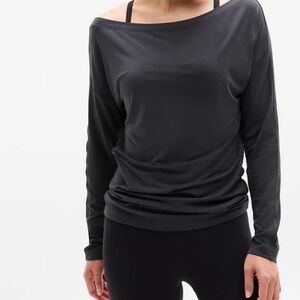 Athleta Studio Barre Black Sweatshirt Off-Shoulder Long Sleeve Size XL EUC